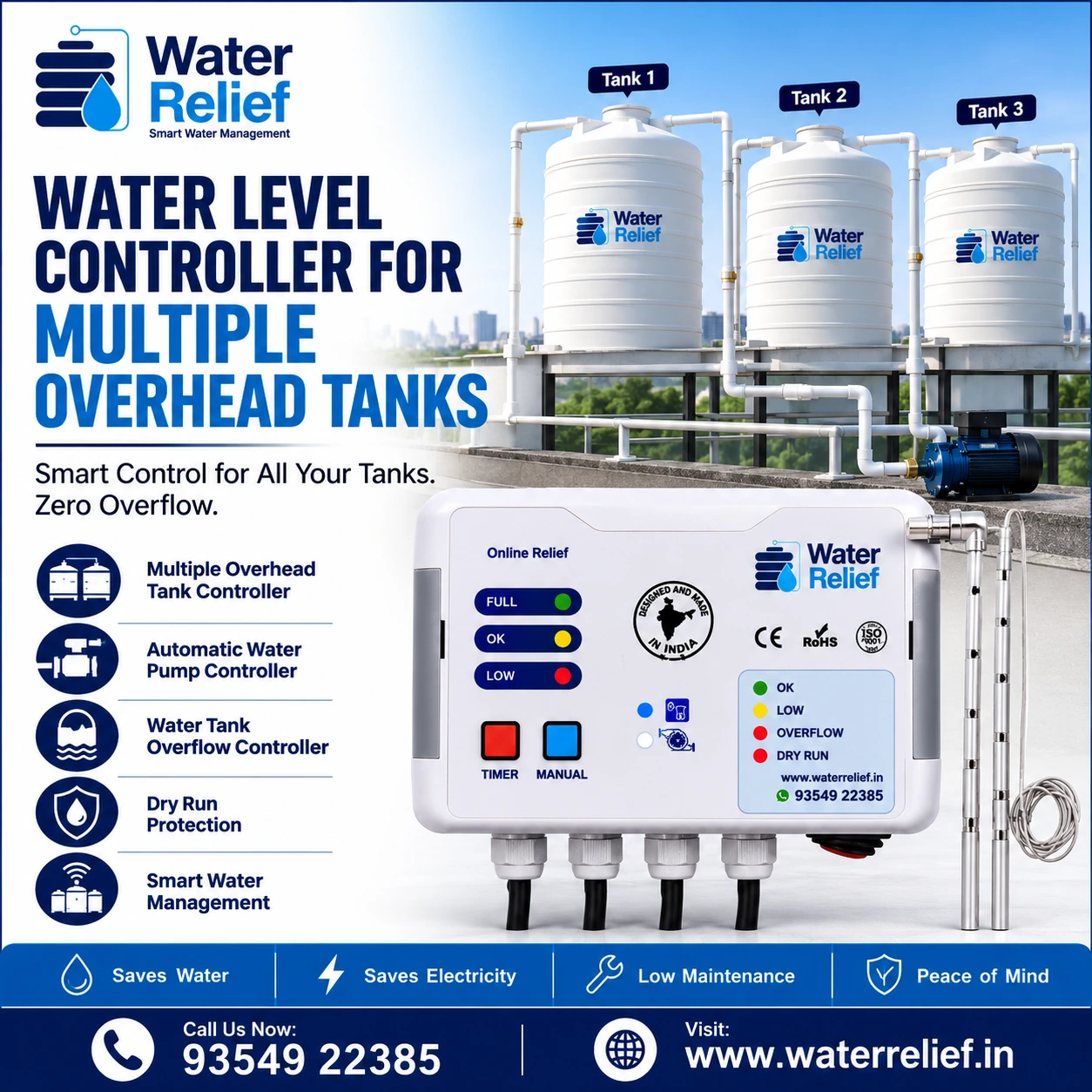 Water Level Controller for Multiple Overhead Tanks